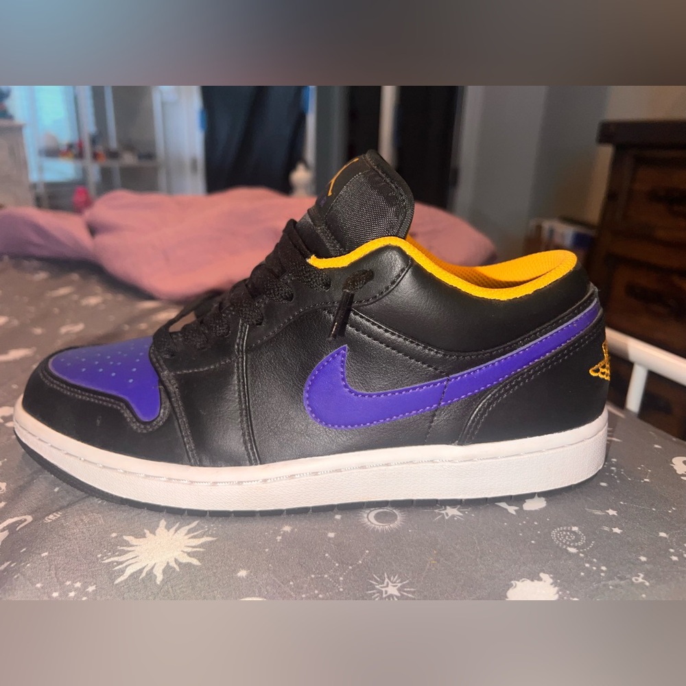 Black and Purple Jordan lows with Yellow Accents